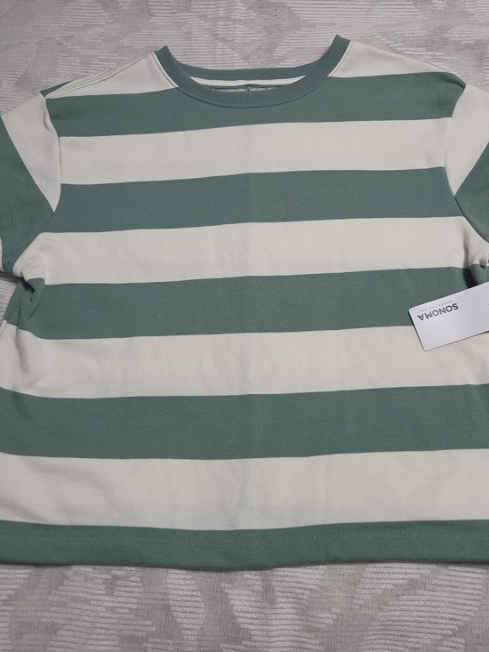 Sonoma Sweaters - NWT Sonoma Women's M Green & White Striped Crop Sweater Crew Neck Short Sleeve T
